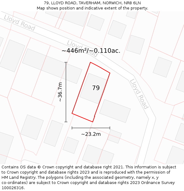 79, LLOYD ROAD, TAVERHAM, NORWICH, NR8 6LN: Plot and title map