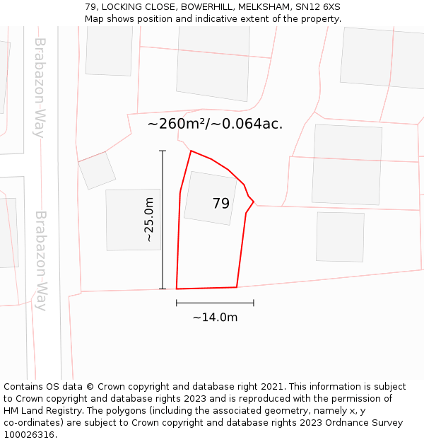 79, LOCKING CLOSE, BOWERHILL, MELKSHAM, SN12 6XS: Plot and title map