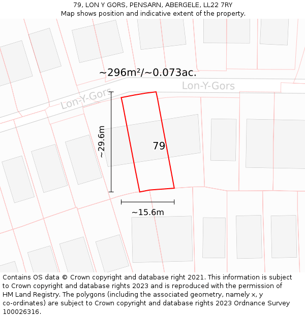 79, LON Y GORS, PENSARN, ABERGELE, LL22 7RY: Plot and title map