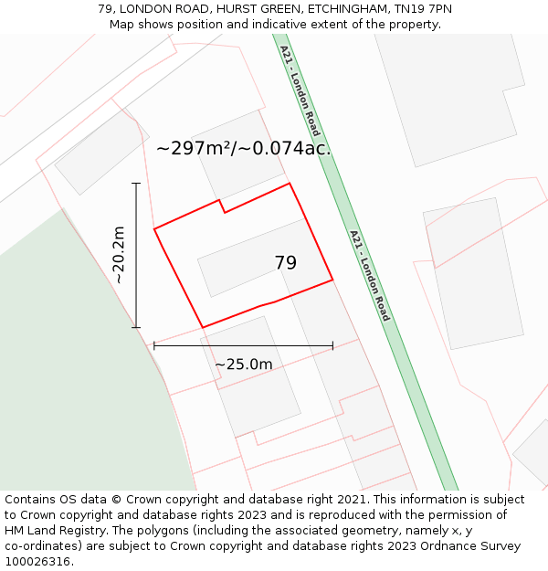 79, LONDON ROAD, HURST GREEN, ETCHINGHAM, TN19 7PN: Plot and title map