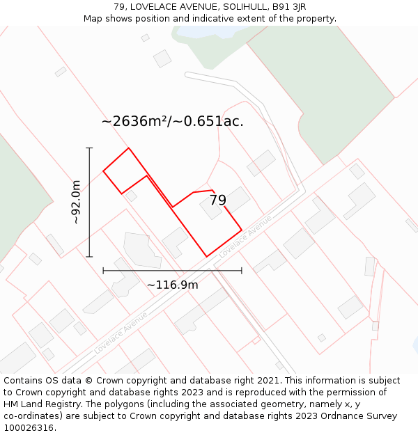 79, LOVELACE AVENUE, SOLIHULL, B91 3JR: Plot and title map