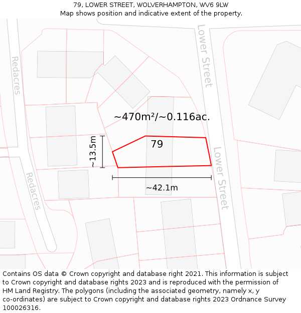 79, LOWER STREET, WOLVERHAMPTON, WV6 9LW: Plot and title map