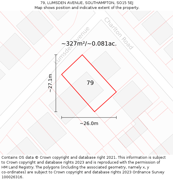 79, LUMSDEN AVENUE, SOUTHAMPTON, SO15 5EJ: Plot and title map