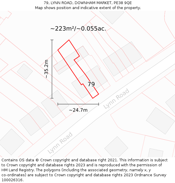 79, LYNN ROAD, DOWNHAM MARKET, PE38 9QE: Plot and title map