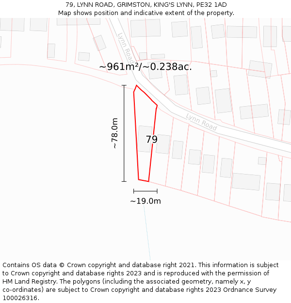 79, LYNN ROAD, GRIMSTON, KING'S LYNN, PE32 1AD: Plot and title map