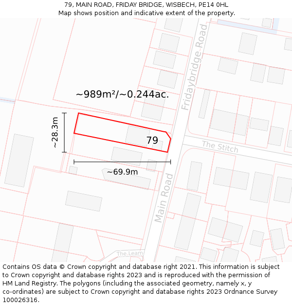 79, MAIN ROAD, FRIDAY BRIDGE, WISBECH, PE14 0HL: Plot and title map