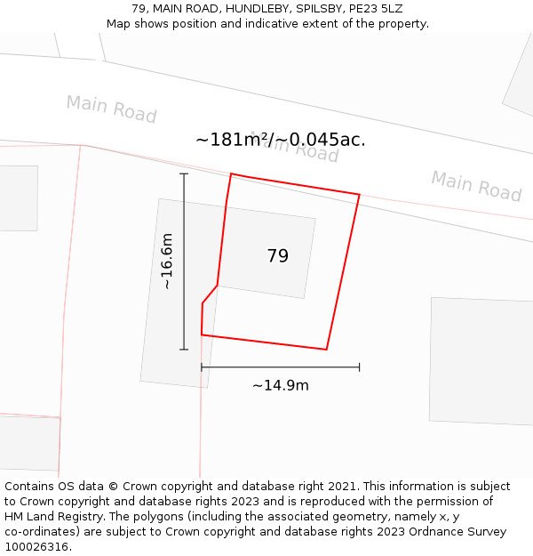 79, MAIN ROAD, HUNDLEBY, SPILSBY, PE23 5LZ: Plot and title map