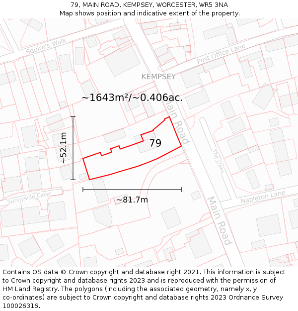 79, MAIN ROAD, KEMPSEY, WORCESTER, WR5 3NA: Plot and title map