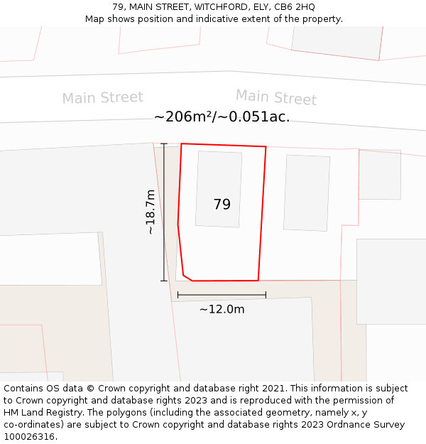 79, MAIN STREET, WITCHFORD, ELY, CB6 2HQ: Plot and title map