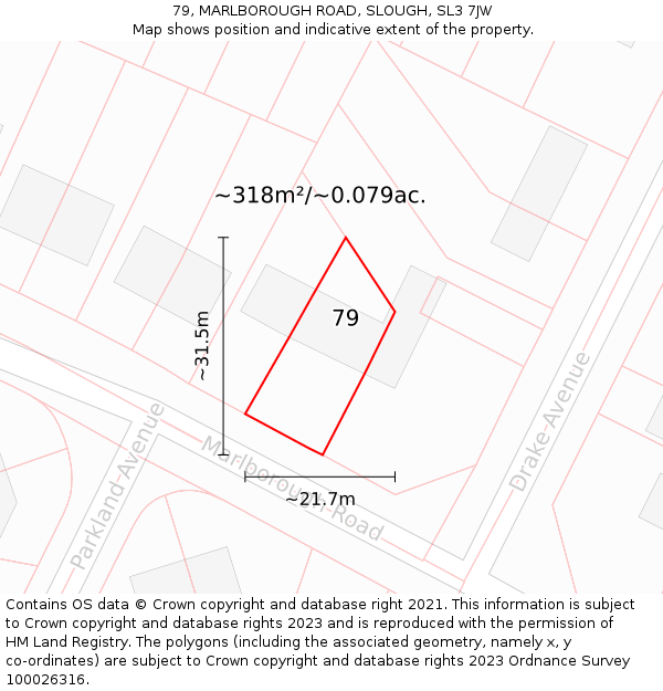 79, MARLBOROUGH ROAD, SLOUGH, SL3 7JW: Plot and title map