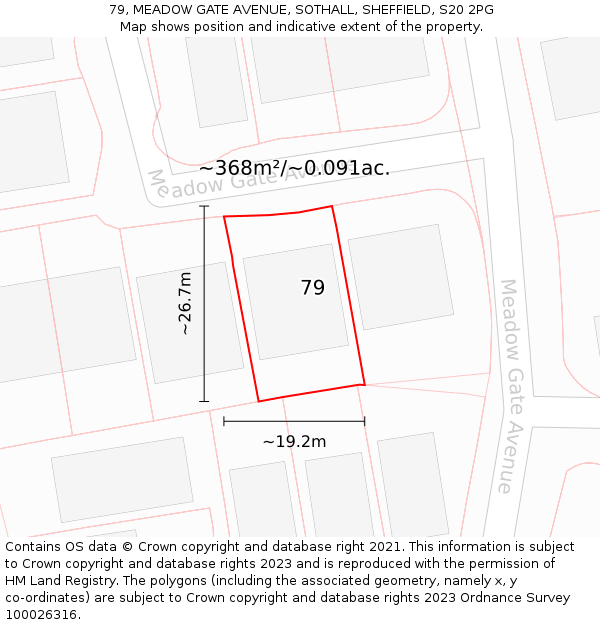 79, MEADOW GATE AVENUE, SOTHALL, SHEFFIELD, S20 2PG: Plot and title map