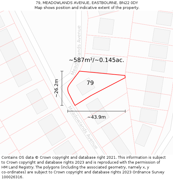 79, MEADOWLANDS AVENUE, EASTBOURNE, BN22 0DY: Plot and title map