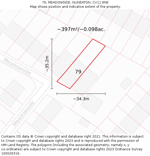 79, MEADOWSIDE, NUNEATON, CV11 6NE: Plot and title map