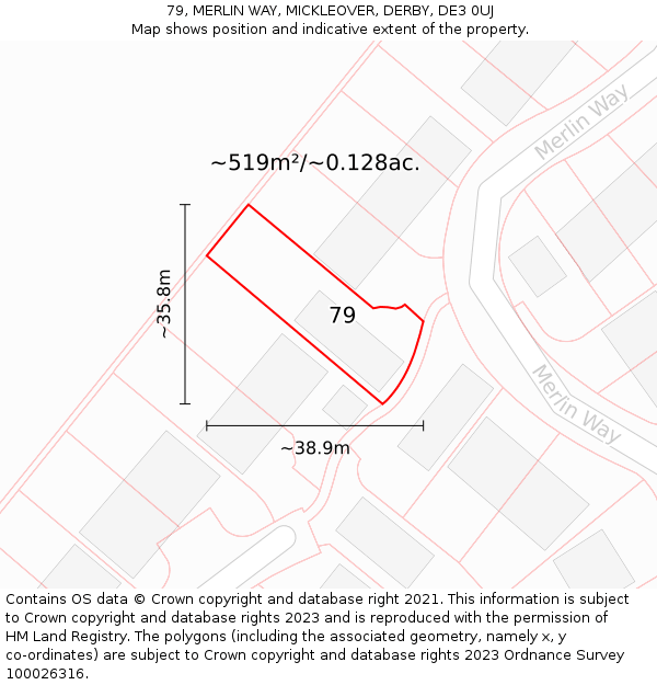 79, MERLIN WAY, MICKLEOVER, DERBY, DE3 0UJ: Plot and title map