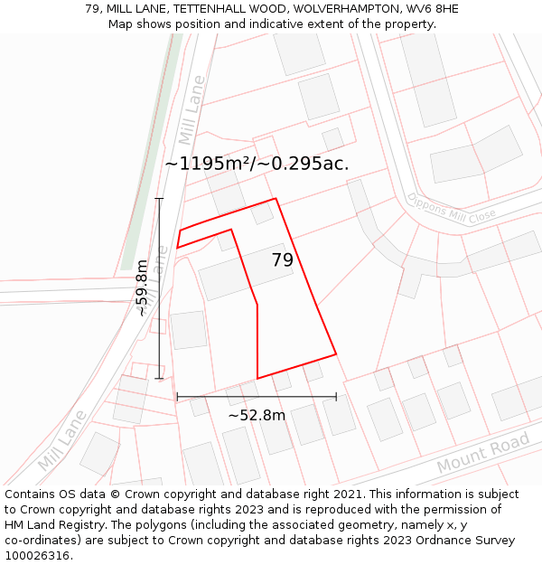 79, MILL LANE, TETTENHALL WOOD, WOLVERHAMPTON, WV6 8HE: Plot and title map