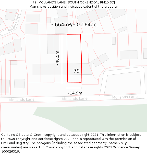 79, MOLLANDS LANE, SOUTH OCKENDON, RM15 6DJ: Plot and title map