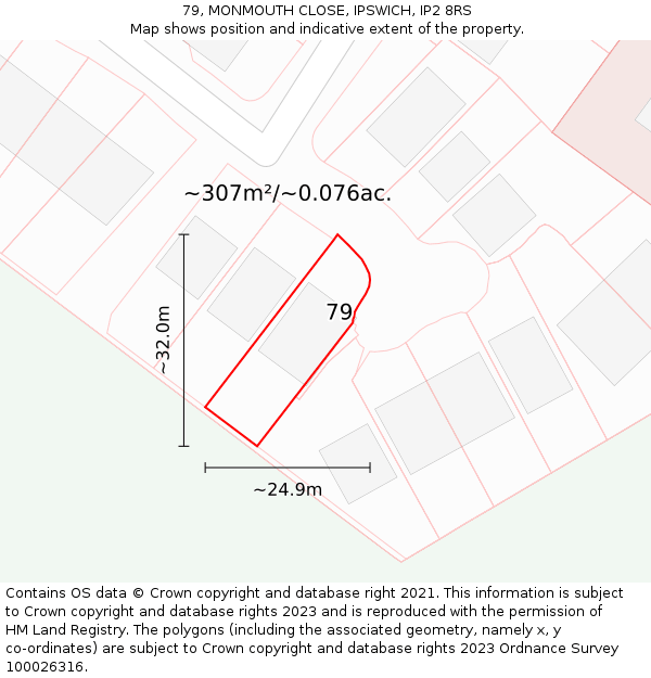 79, MONMOUTH CLOSE, IPSWICH, IP2 8RS: Plot and title map