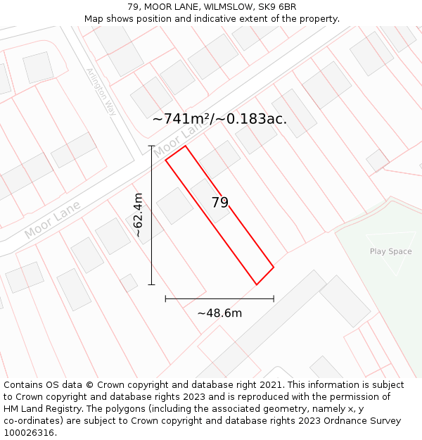 79, MOOR LANE, WILMSLOW, SK9 6BR: Plot and title map