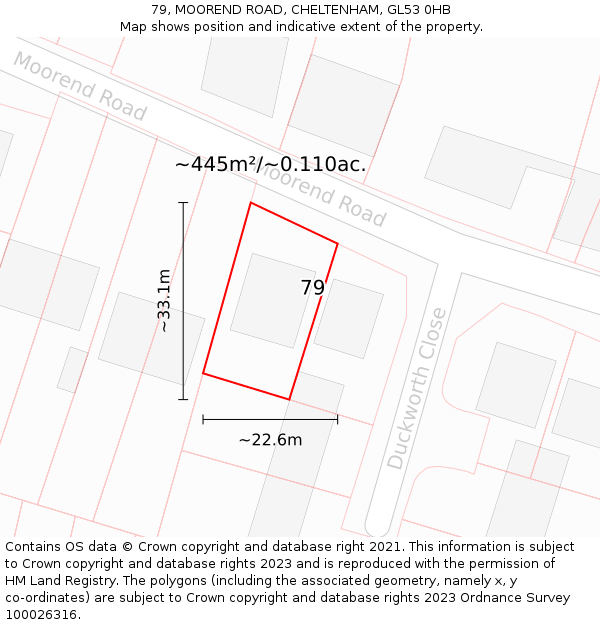79, MOOREND ROAD, CHELTENHAM, GL53 0HB: Plot and title map