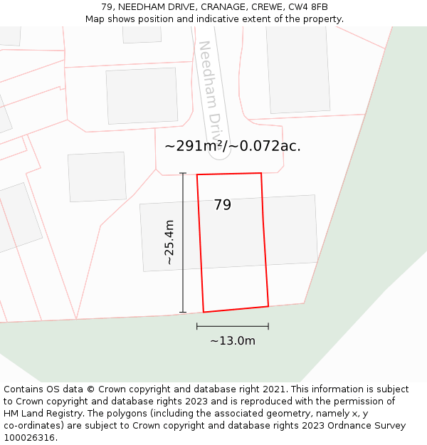 79, NEEDHAM DRIVE, CRANAGE, CREWE, CW4 8FB: Plot and title map