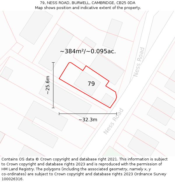 79, NESS ROAD, BURWELL, CAMBRIDGE, CB25 0DA: Plot and title map