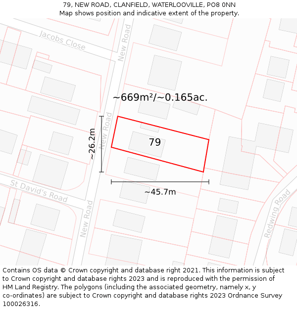 79, NEW ROAD, CLANFIELD, WATERLOOVILLE, PO8 0NN: Plot and title map