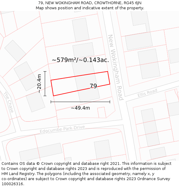 79, NEW WOKINGHAM ROAD, CROWTHORNE, RG45 6JN: Plot and title map