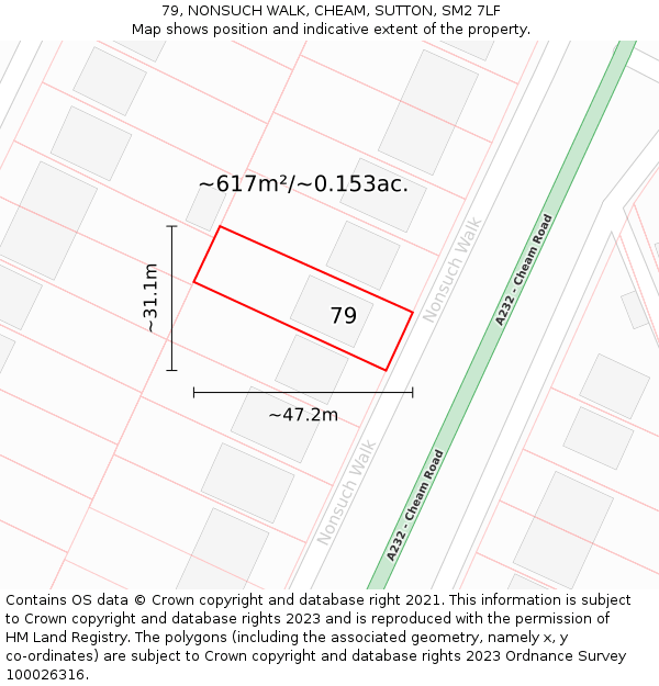 79, NONSUCH WALK, CHEAM, SUTTON, SM2 7LF: Plot and title map