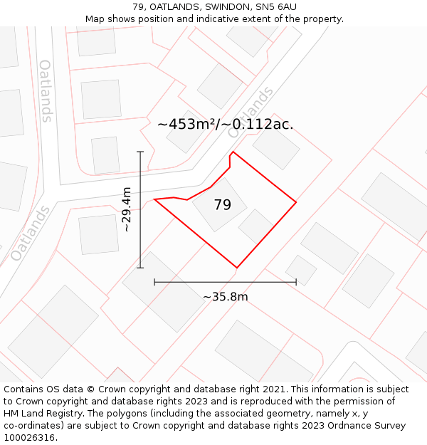 79, OATLANDS, SWINDON, SN5 6AU: Plot and title map