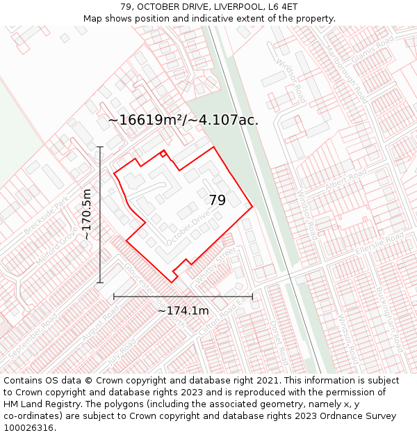 79, OCTOBER DRIVE, LIVERPOOL, L6 4ET: Plot and title map