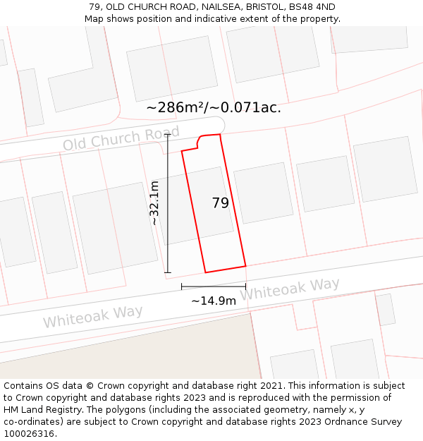 79, OLD CHURCH ROAD, NAILSEA, BRISTOL, BS48 4ND: Plot and title map
