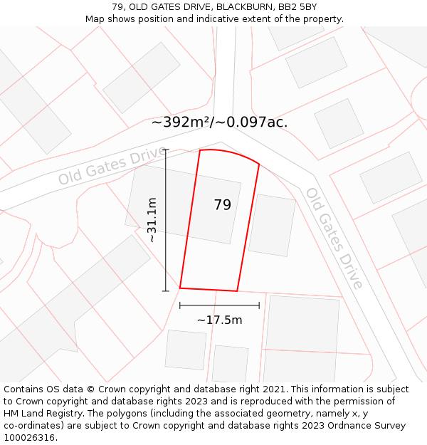 79, OLD GATES DRIVE, BLACKBURN, BB2 5BY: Plot and title map