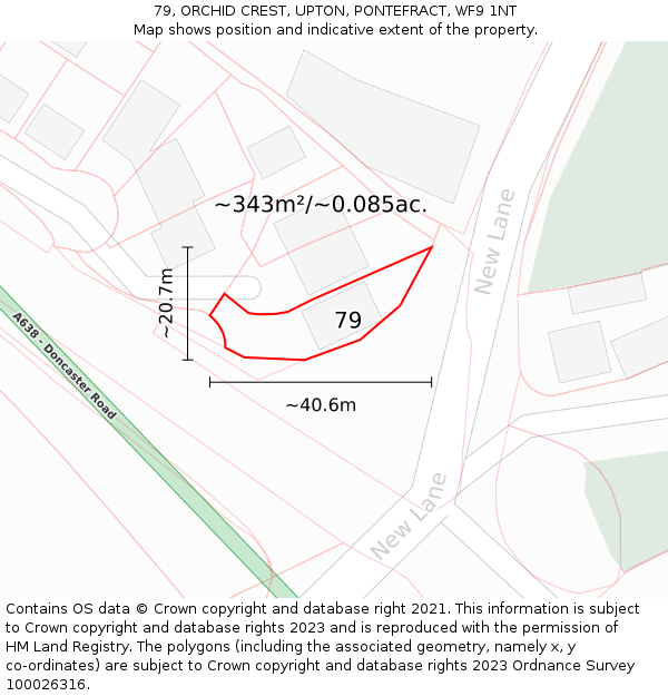 79, ORCHID CREST, UPTON, PONTEFRACT, WF9 1NT: Plot and title map