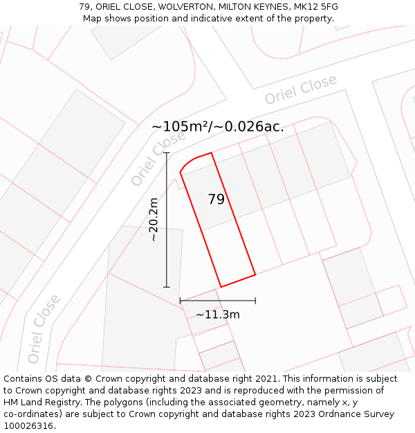 79, ORIEL CLOSE, WOLVERTON, MILTON KEYNES, MK12 5FG: Plot and title map