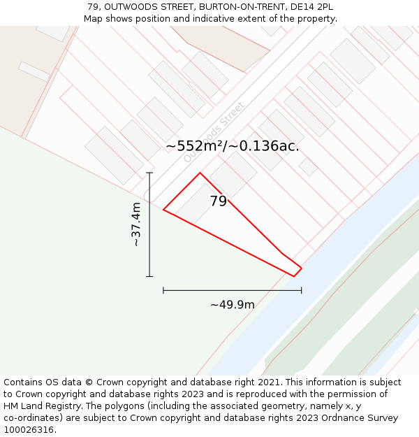 79, OUTWOODS STREET, BURTON-ON-TRENT, DE14 2PL: Plot and title map