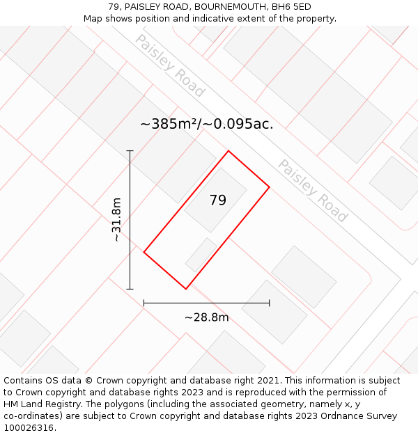 79, PAISLEY ROAD, BOURNEMOUTH, BH6 5ED: Plot and title map