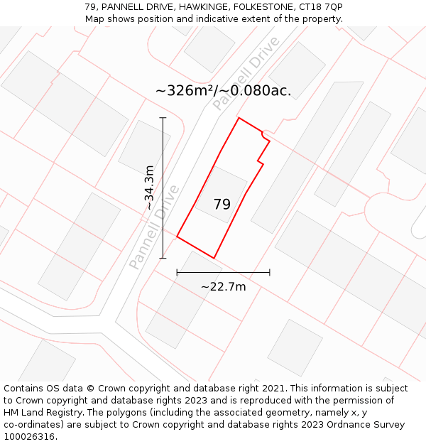79, PANNELL DRIVE, HAWKINGE, FOLKESTONE, CT18 7QP: Plot and title map