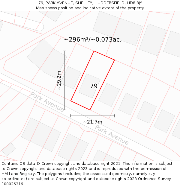 79, PARK AVENUE, SHELLEY, HUDDERSFIELD, HD8 8JY: Plot and title map