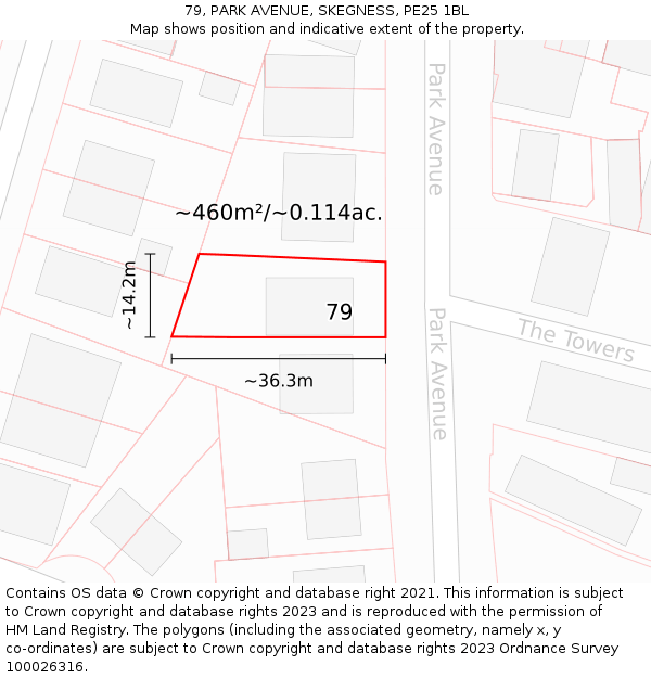 79, PARK AVENUE, SKEGNESS, PE25 1BL: Plot and title map