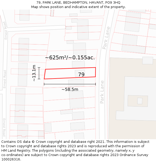 79, PARK LANE, BEDHAMPTON, HAVANT, PO9 3HQ: Plot and title map