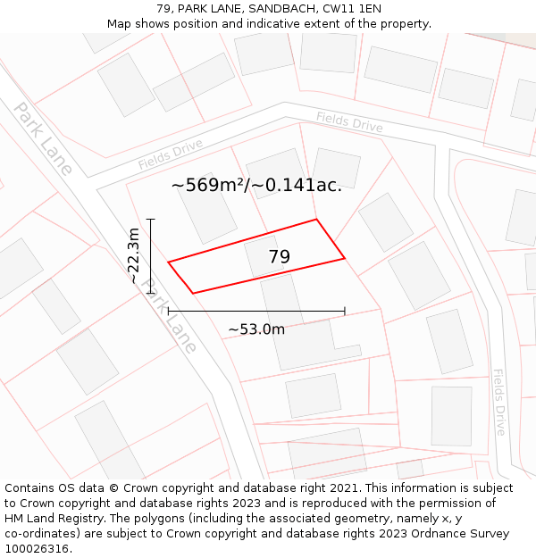 79, PARK LANE, SANDBACH, CW11 1EN: Plot and title map