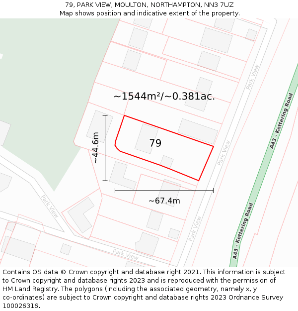 79, PARK VIEW, MOULTON, NORTHAMPTON, NN3 7UZ: Plot and title map