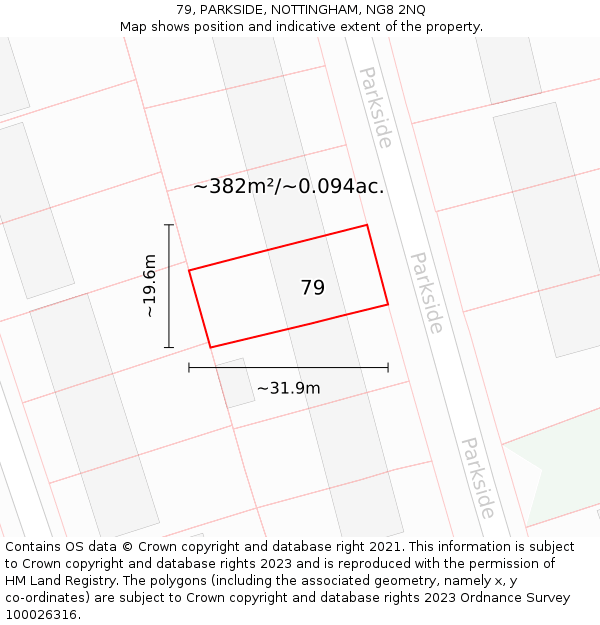 79, PARKSIDE, NOTTINGHAM, NG8 2NQ: Plot and title map