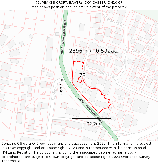 79, PEAKES CROFT, BAWTRY, DONCASTER, DN10 6RJ: Plot and title map