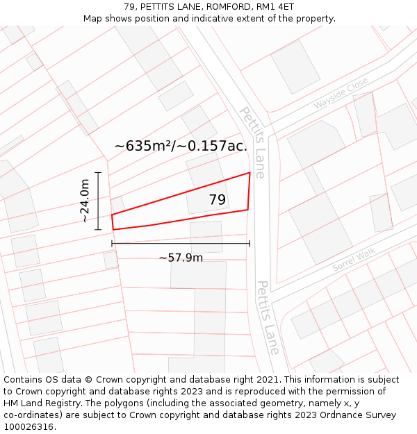 79, PETTITS LANE, ROMFORD, RM1 4ET: Plot and title map