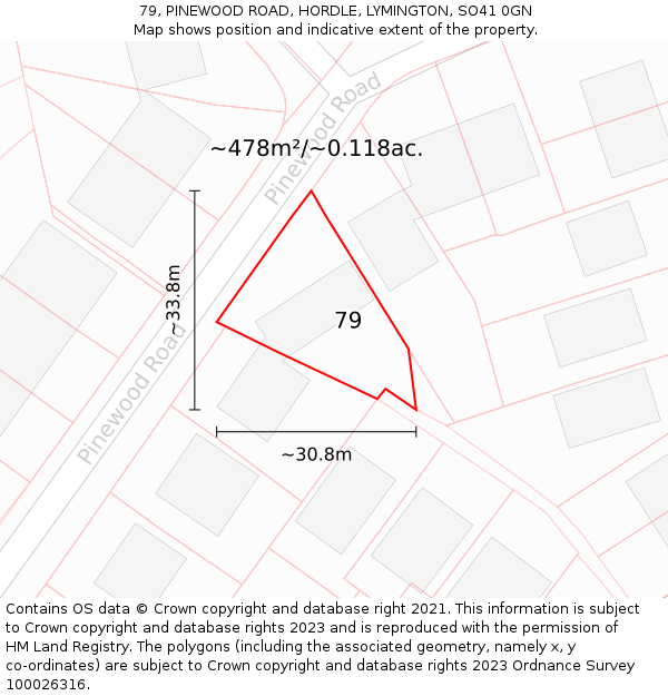 79, PINEWOOD ROAD, HORDLE, LYMINGTON, SO41 0GN: Plot and title map