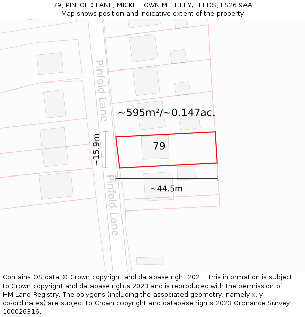 79, PINFOLD LANE, MICKLETOWN METHLEY, LEEDS, LS26 9AA: Plot and title map