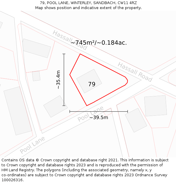 79, POOL LANE, WINTERLEY, SANDBACH, CW11 4RZ: Plot and title map