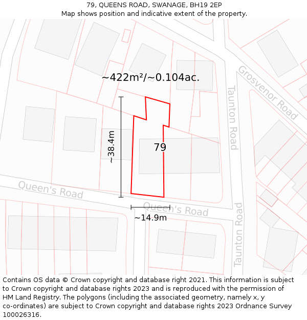 79, QUEENS ROAD, SWANAGE, BH19 2EP: Plot and title map