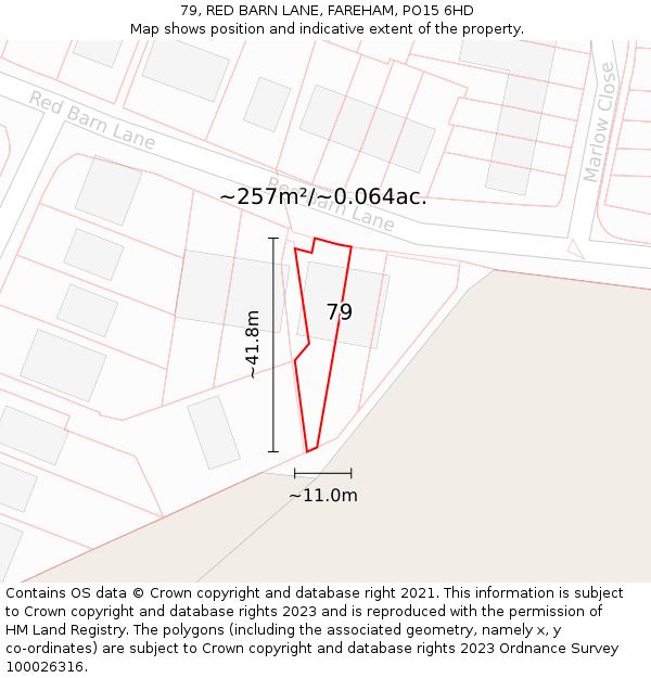 79, RED BARN LANE, FAREHAM, PO15 6HD: Plot and title map